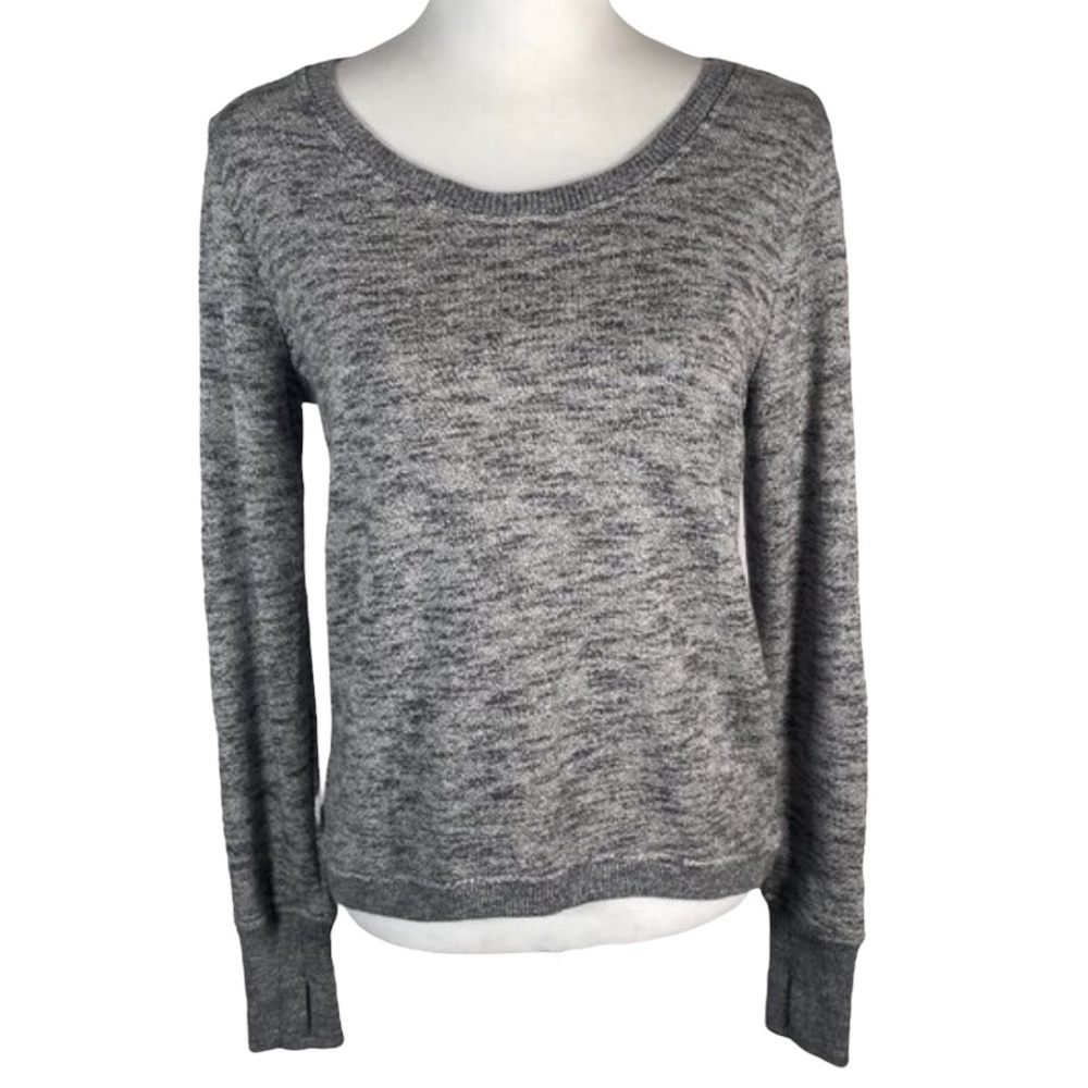 Gap Gray White Marled Scoop Neck Round Neck Tight Knit Long Sleeve Sweater S